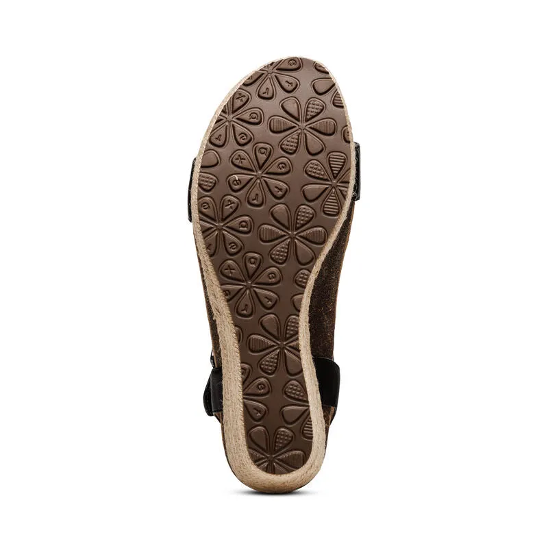 Aetrex Sydney Wedge Sandal Black Leather Women's