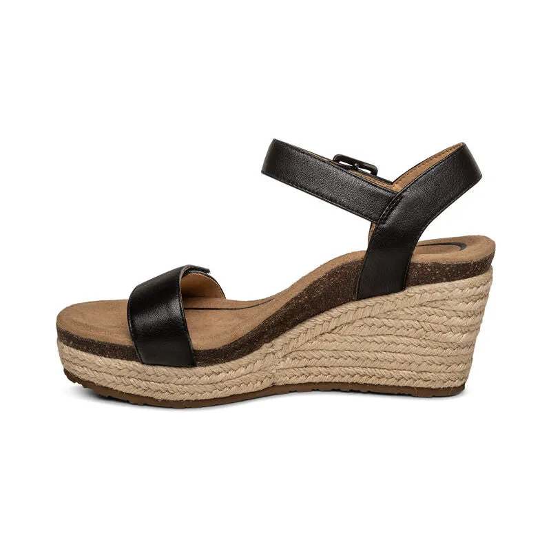 Aetrex Sydney Wedge Sandal Black Leather Women's
