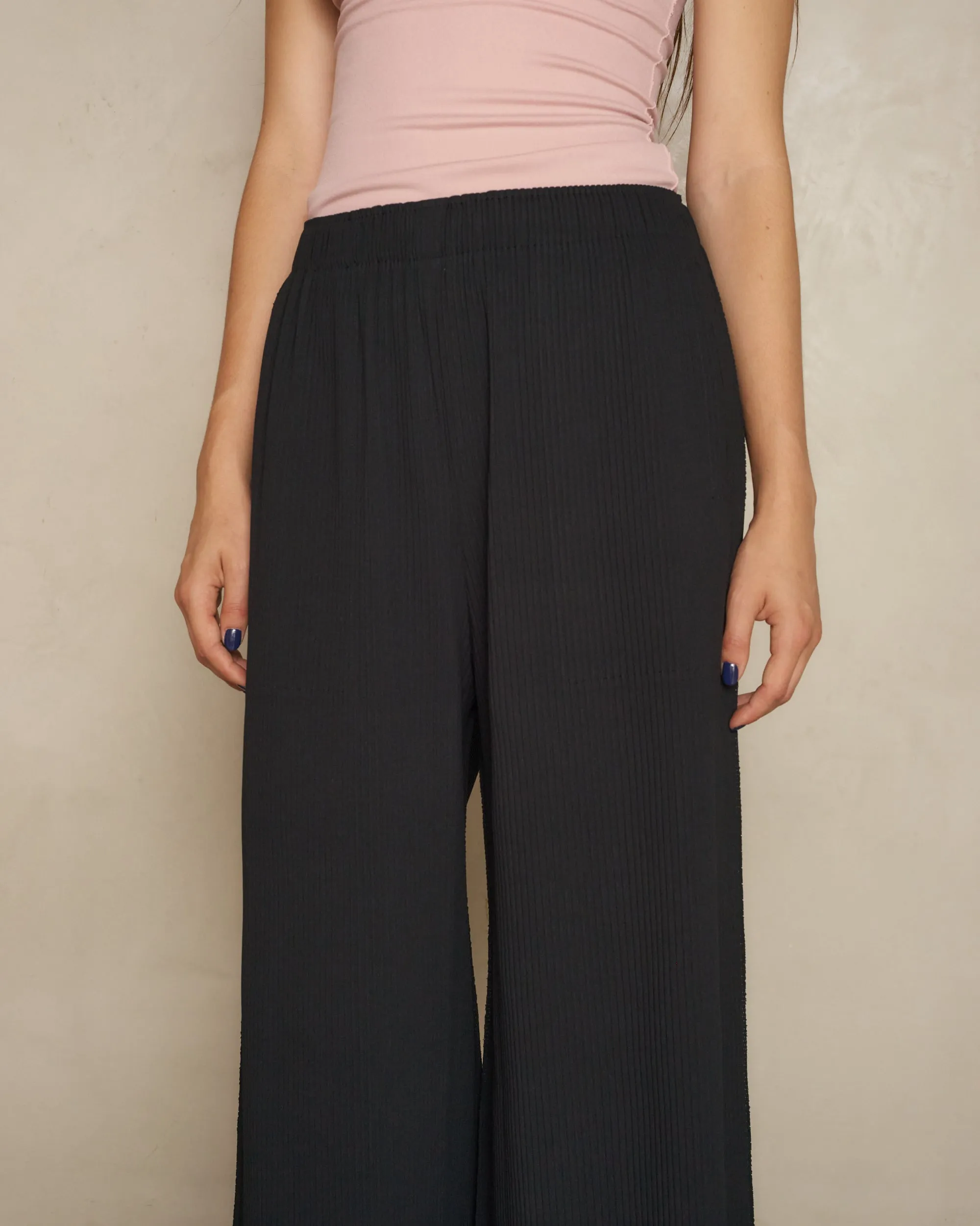 Black Signature Wide Leg Fine Knit Trousers