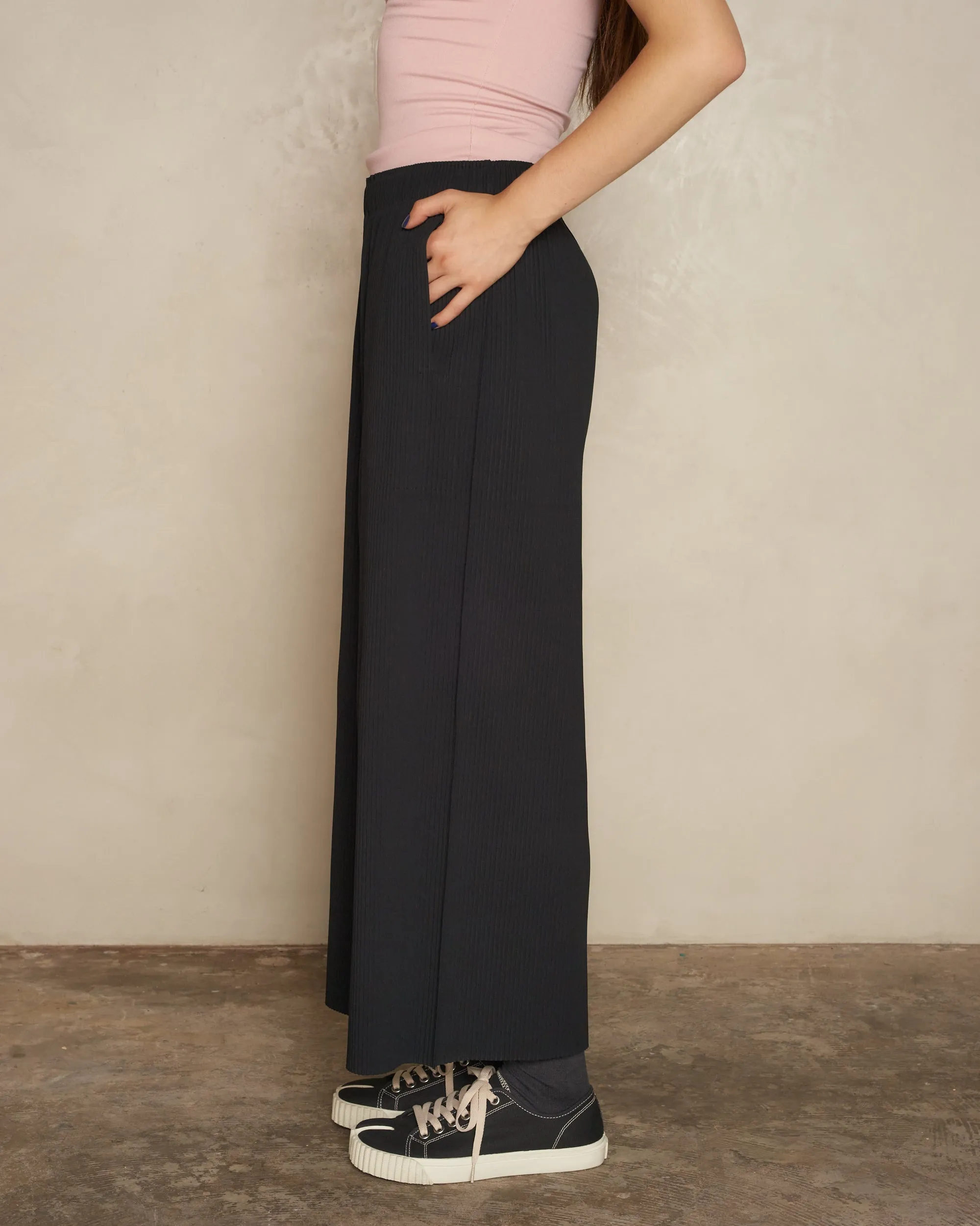 Black Signature Wide Leg Fine Knit Trousers
