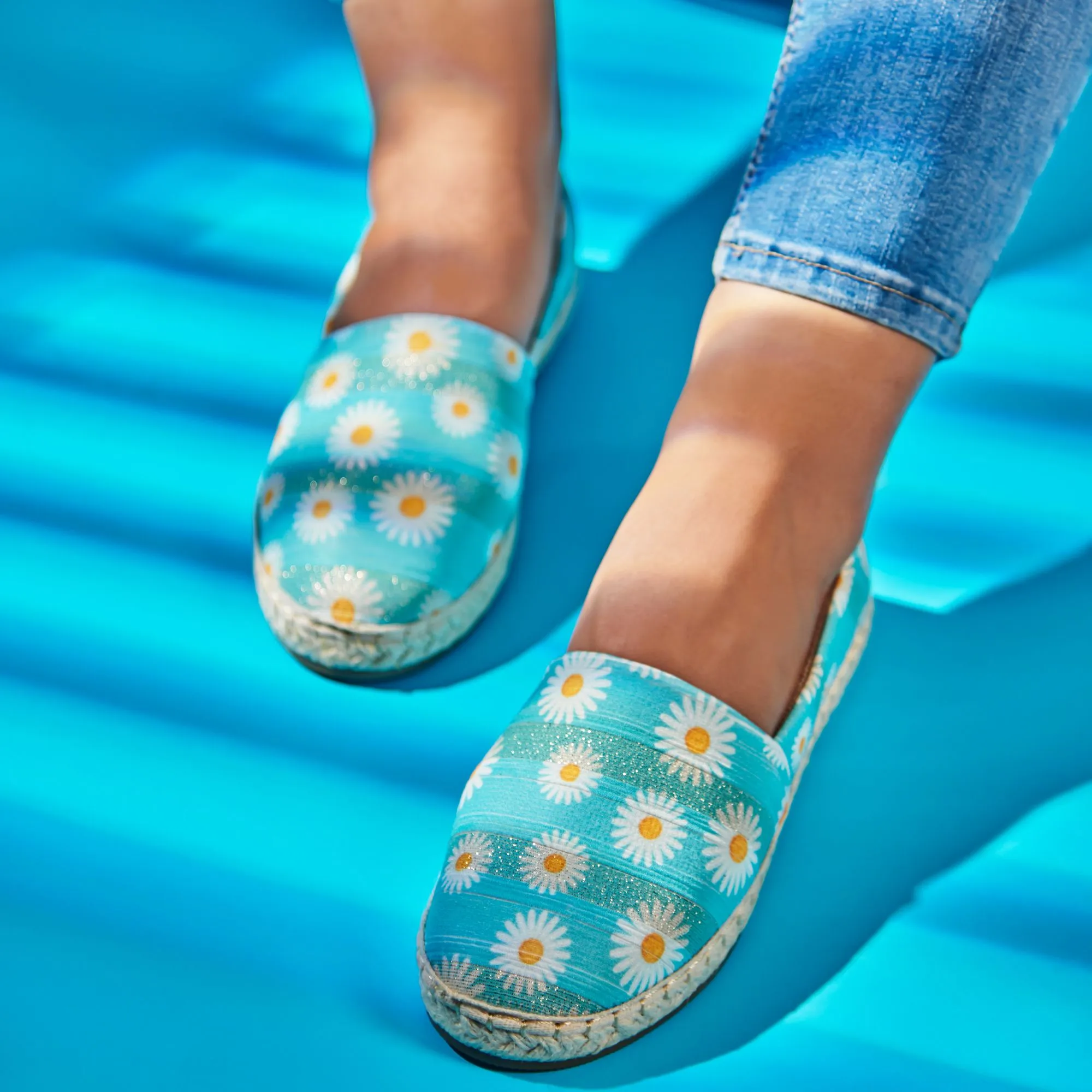 Çiçek | Flower Pattern Espadrilles - Blue