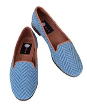 Misses  Needlepoint Loafer Blue on Blue Herringbone | Designs by Lillie