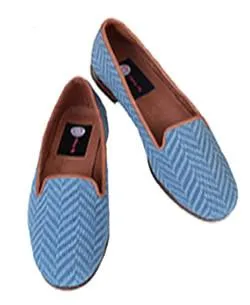 Misses  Needlepoint Loafer Blue on Blue Herringbone | Designs by Lillie