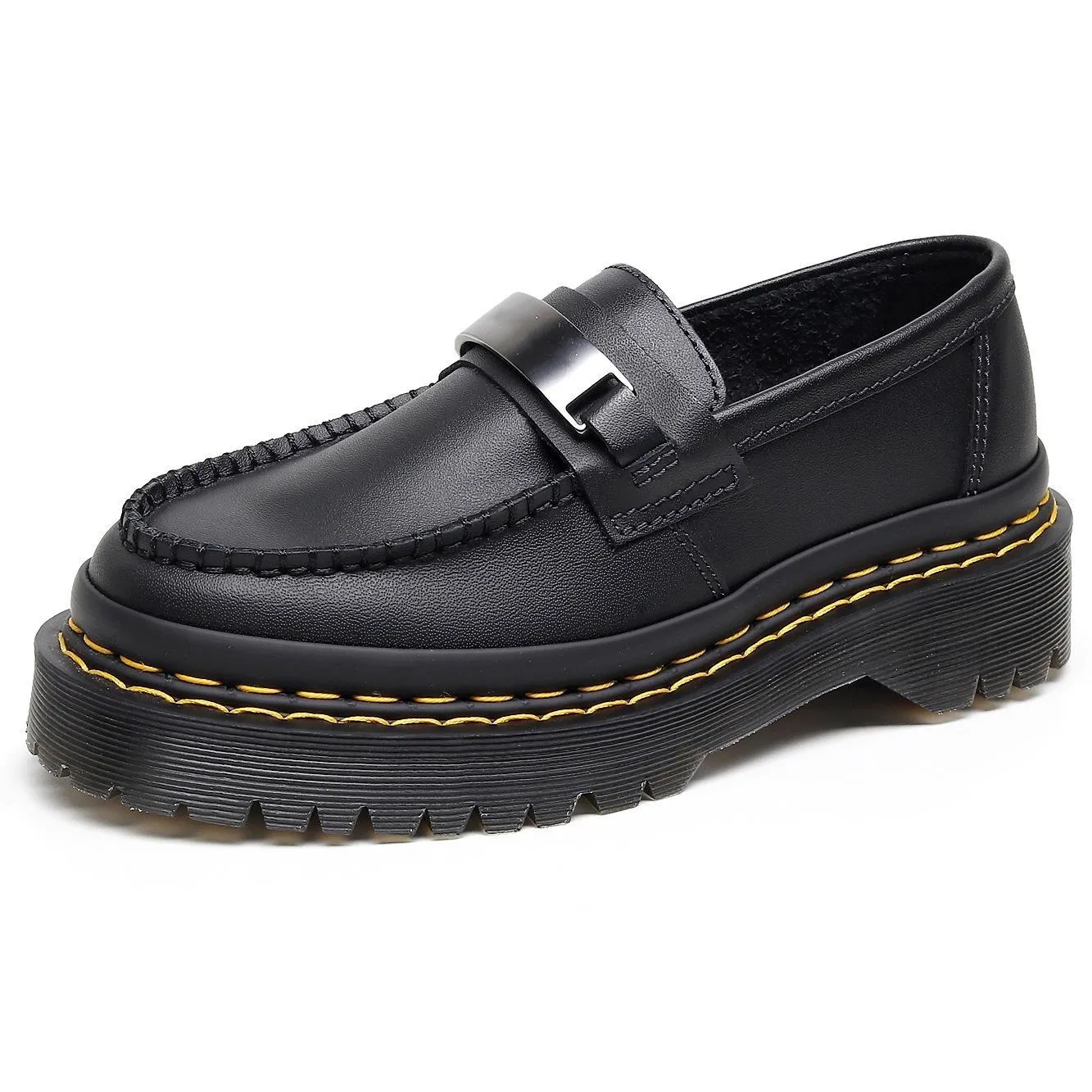 PEOPLETERRITORY Aberdeen loafers nameplate iron plate women's double yellow line leather low-top small leather shoes British style fashion student leisure