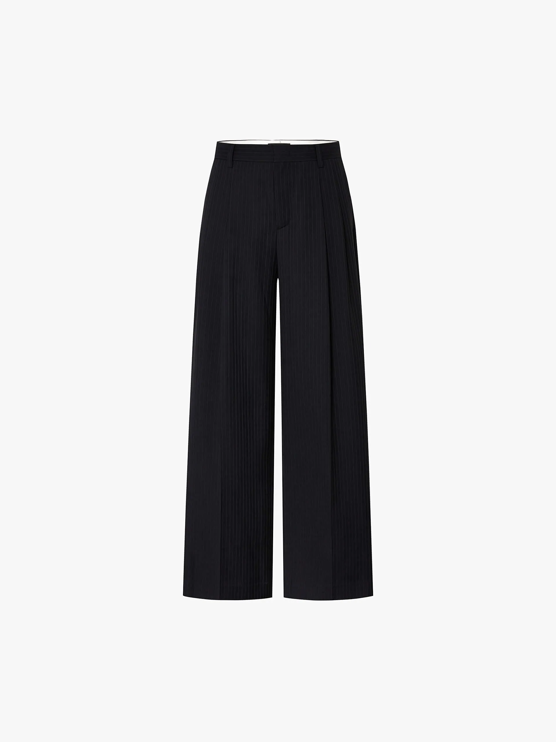 Pinstriped Wool Blend Pants