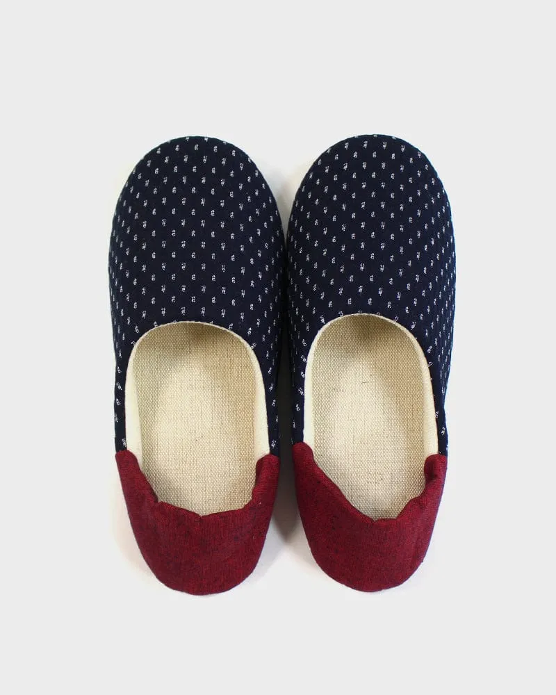 ToK Women's Babouche, Indigo Dash Kasuri with Red Heel