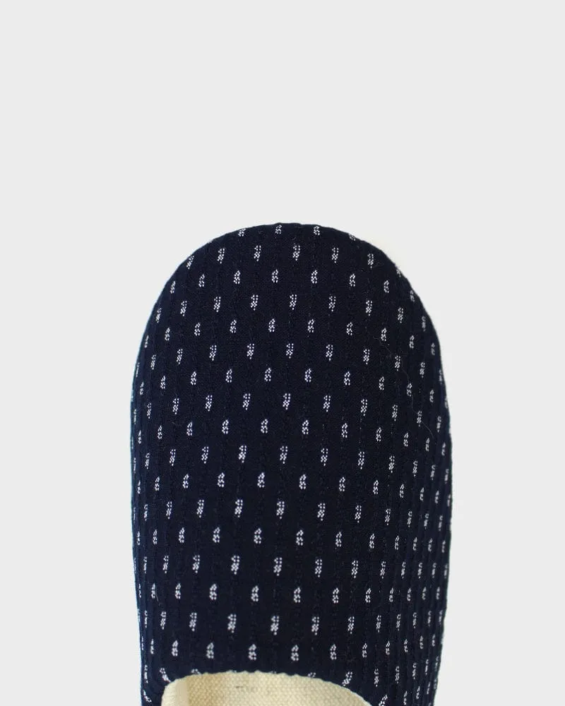 ToK Women's Babouche, Indigo Dash Kasuri with Red Heel